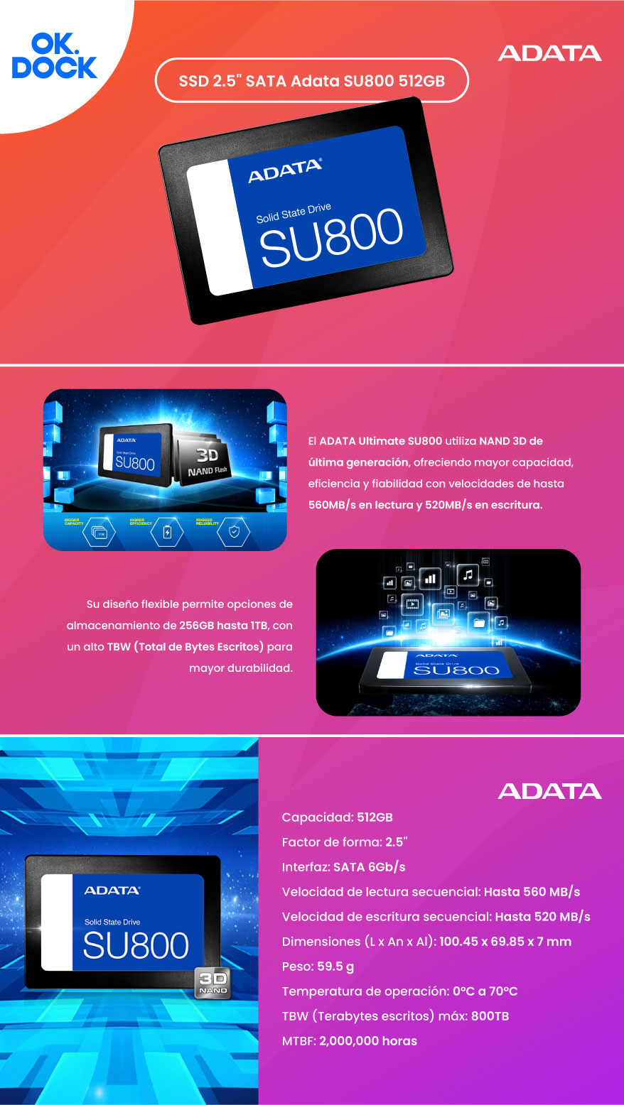 SSD 2.5" SATA Adata SU800 512GB