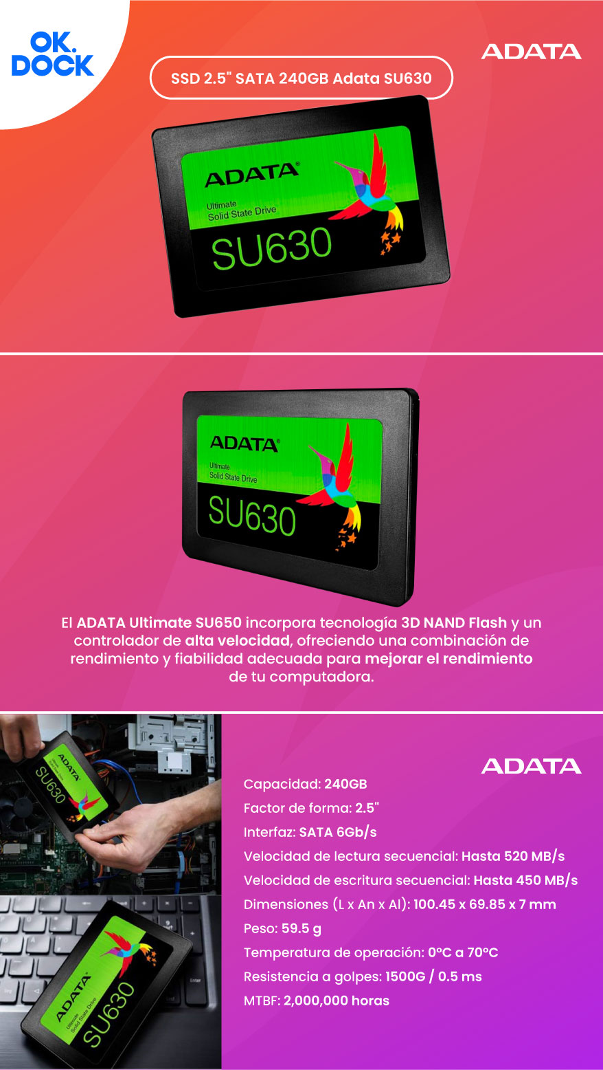 SSD 2.5" SATA ADATA SU630 240GB