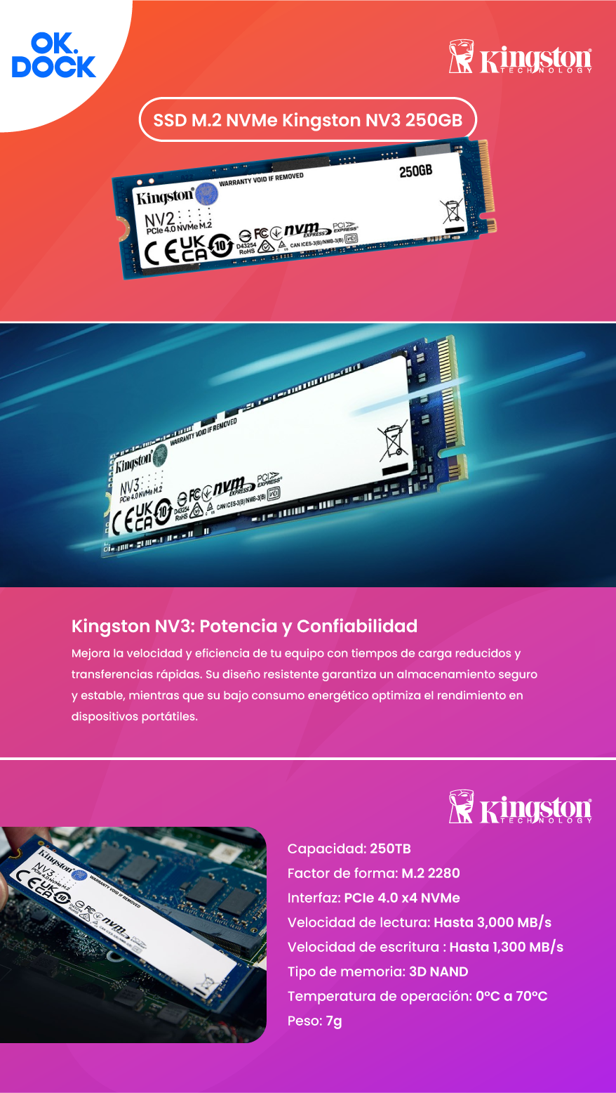 SSD M.2 NVMe Kingston NV2 250GB