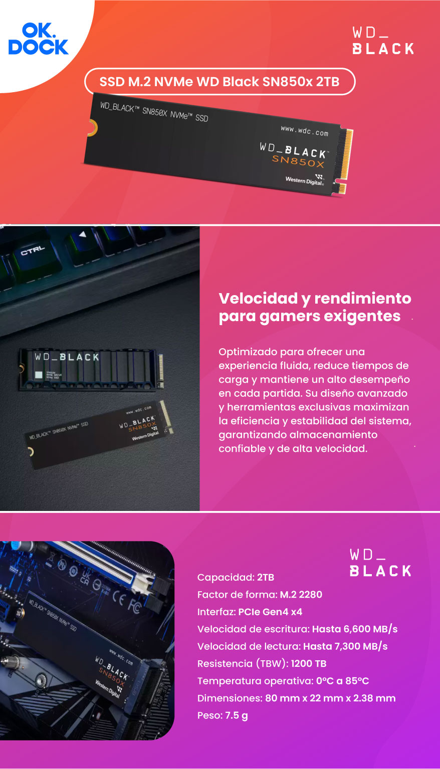 SSD M.2 PCIe 4 WD Black SN850X 1TB