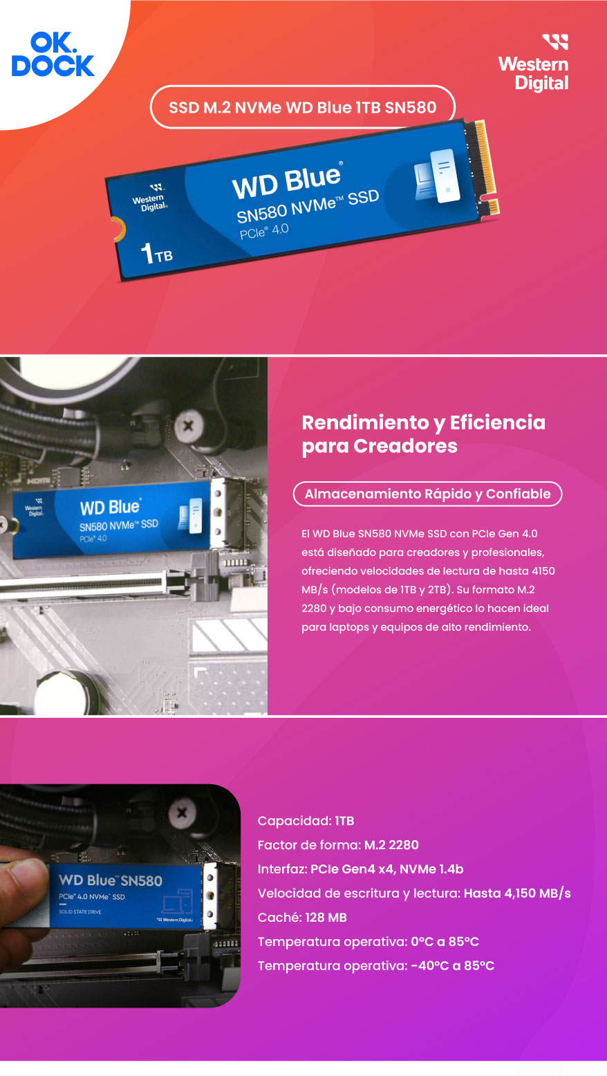 SSD M.2 NVMe WD Blue 1TB SN580