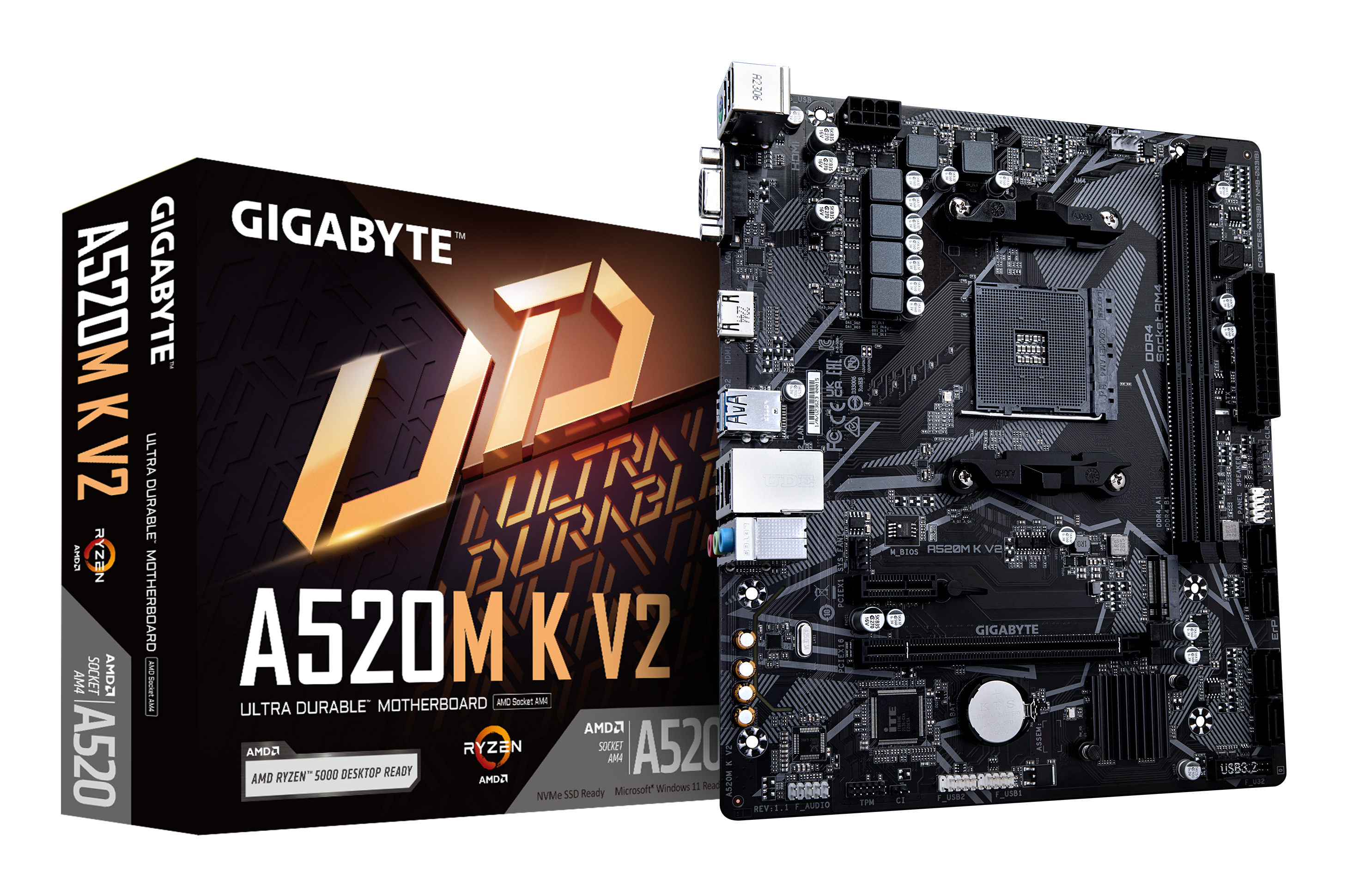 Motherboard AM4 Micro-ATX Gigabyte A520M K V2, 2 modulos DDR4, 1 M.2 PCIe 3