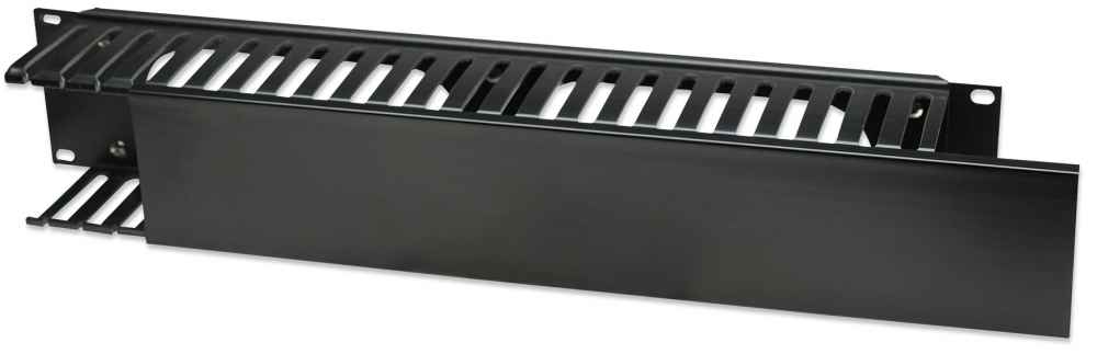 Organizador Horizontal de Cables con Tapa para Rack 19" 2U Intellinet 168458, Color Negro