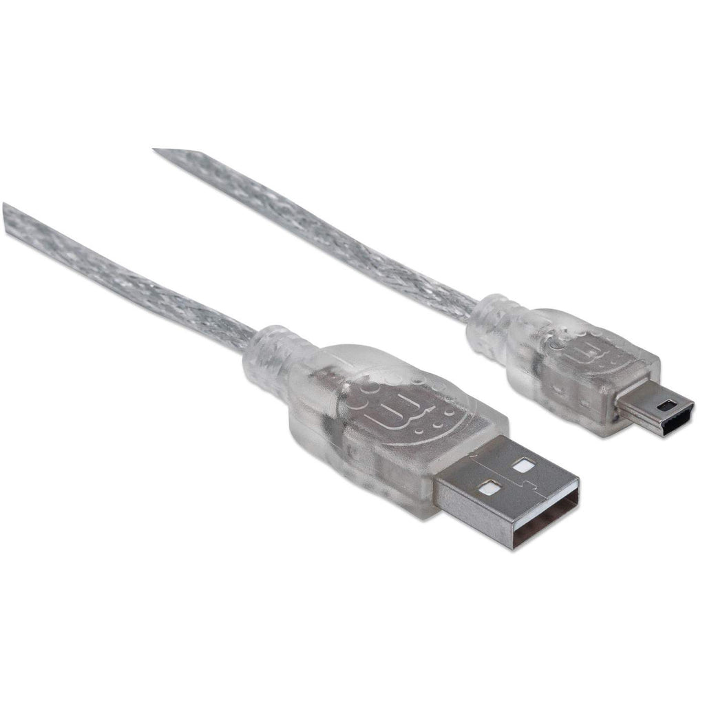 Cable USB-A 2.0 a Mini-USB B 1.8m Manhattan 333412, 480Mbps, Color Plata Translucido - imagen 2