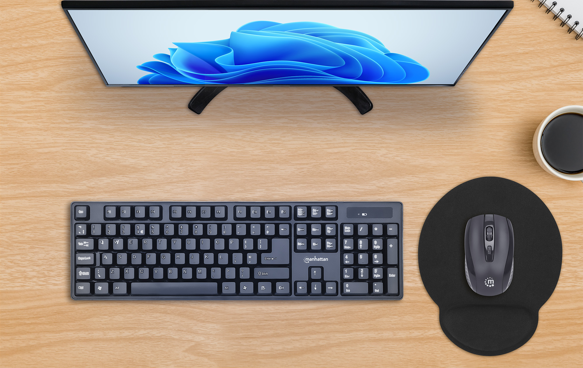 Mousepad con Reposamuñecas Manhattan 434362, Gel, 24cm x 20cm x 4mm, Impermeable, Antideslizante, Color Negro - imagen 5