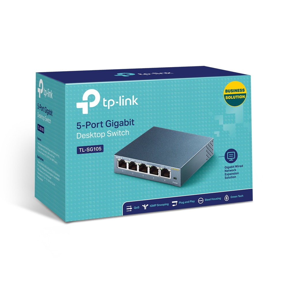 Switch 5 Puertos Gigabit p/Escritorio Tp-Link TL-SG105, Caja de Metal