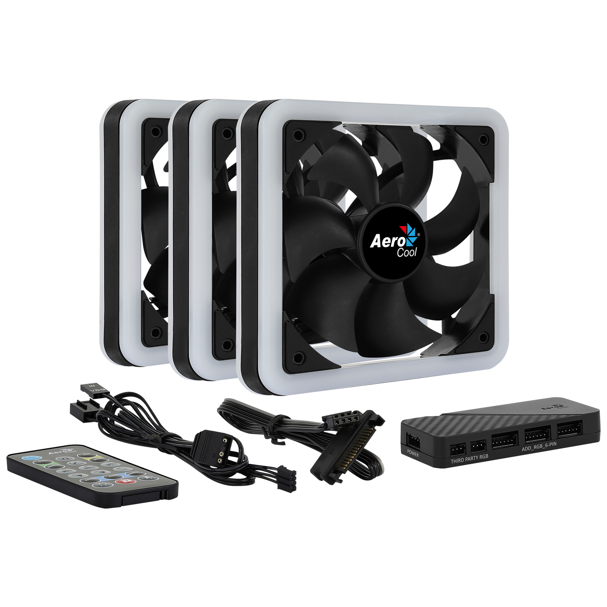 Kit de 3 Ventiladores 140mm Aerocool Edge 14 Pro, 800 RPM, ARGB, Incluye Controlador, Color Negro