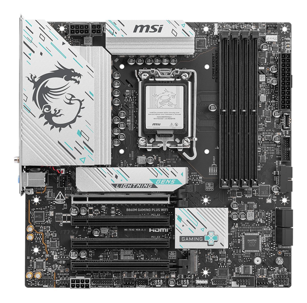 MotherBoard LGA1851 Micro-ATX MSI B860M GAMING PLUS WIFI, 256GB RAM DDR5 Max,1 M.2 PCIE 5 + 1 M.2 PCIE4,Wi-Fi 7 + BT 5.4 - imagen 2