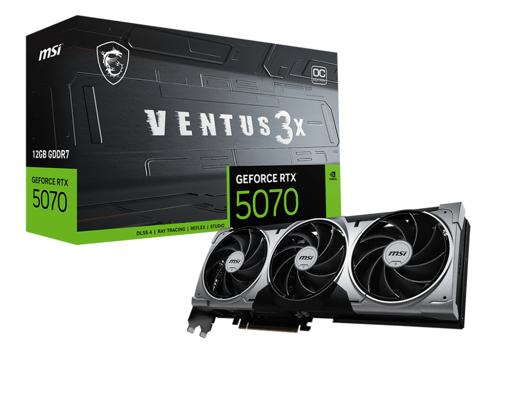 Tarjeta de Video NVIDIA RTX5070 OC MSI Ventus 3x, 12GB GDDR7, 3 DisplayPort + 1 HDMI, Min 750W