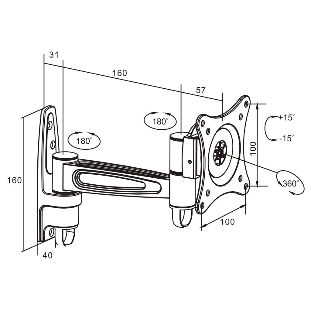 Soporte Articulado de pared para Monitor, Manhattan 423670, de 13" a 27", hasta 15kg, VESA 100x100 Max, Color Negro