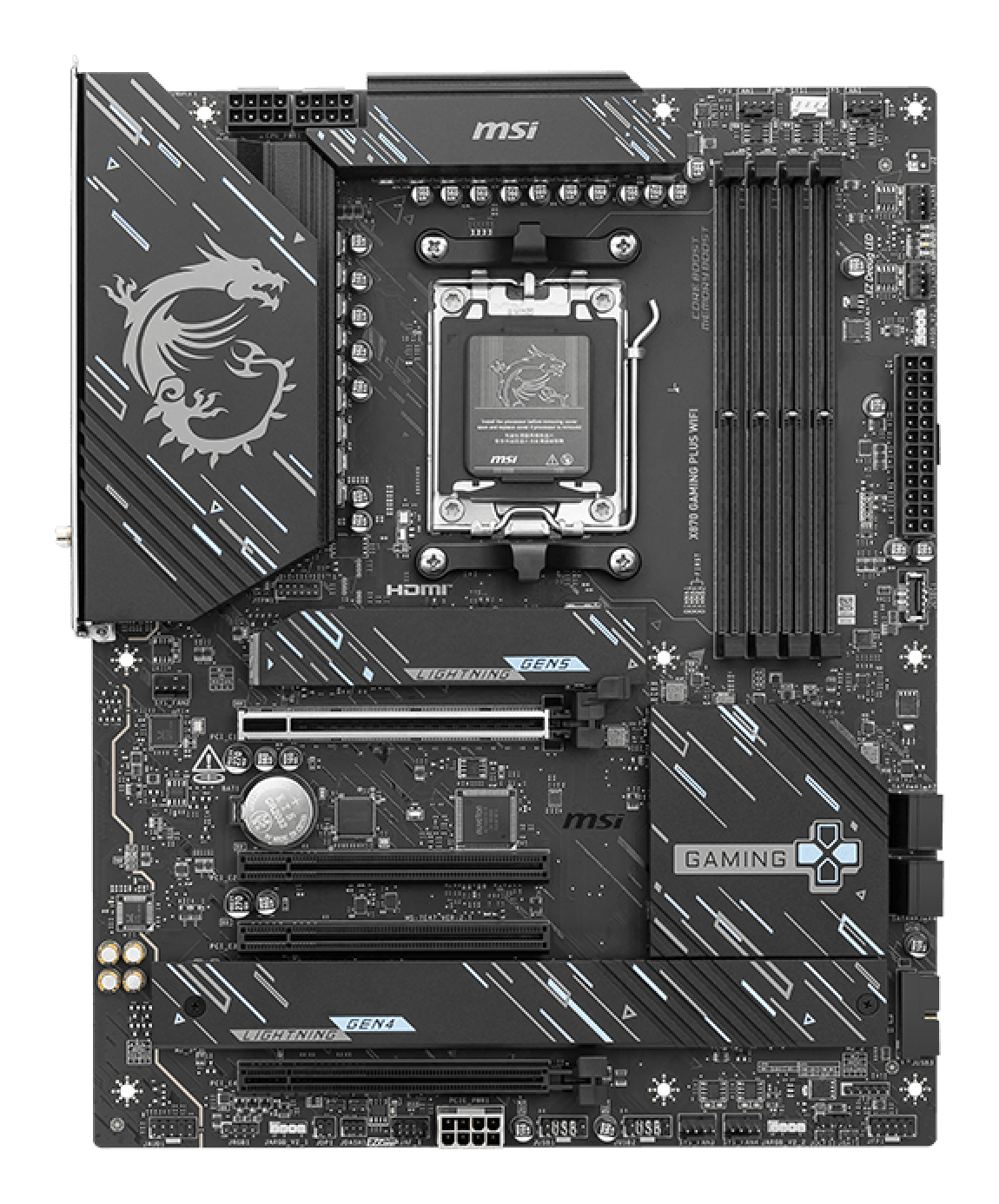 Motherboard AM5 ATX MSI X870 GAMING PLUS WIFI, 256GB RAM DDR5 Max, 1 M.2 PCIe 5 + 2 M.2 PCIe 4, Wi-Fi 7 + BT 5.4