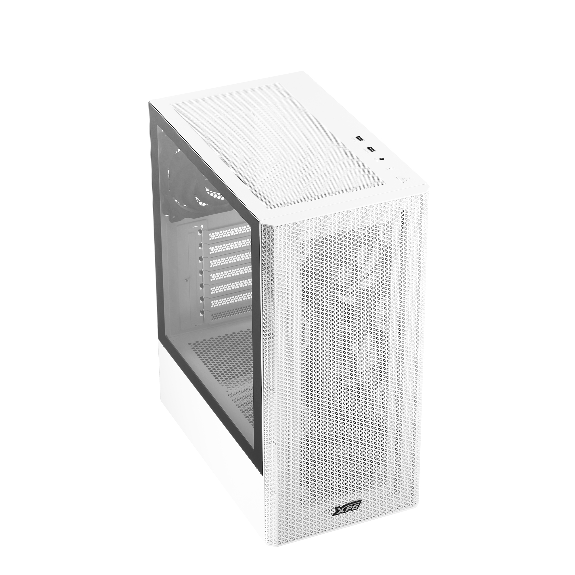 Gabinete GAMER XPG VALOR MESH Media torre Panel lateral vidrio templado. Filtro polvo, Blanco