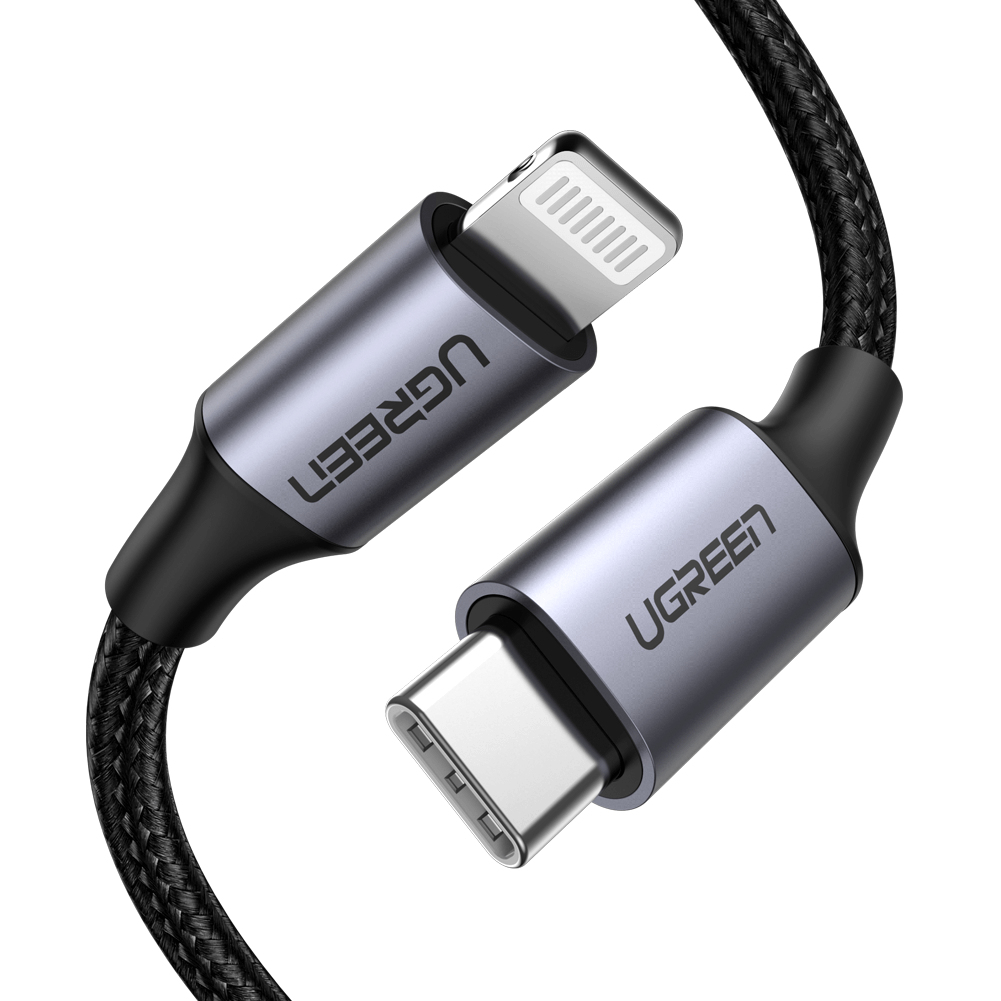 Cable USB-C a Lightning 1m Ugreen 60759, 18W, Carga Rápida PD, Certificado MFi, Color Negro - imagen 1