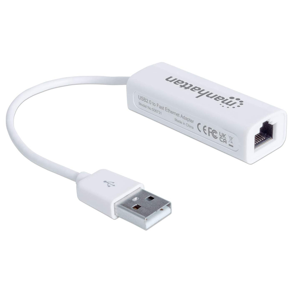 Adaptador Ethernet 10/100 de USB-A a RJ45 Manhattan 506731, Color Blanco