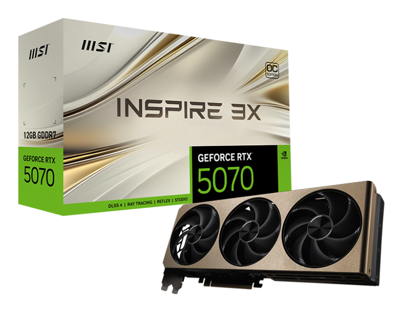 Tarjeta de Video NVIDIA RTX5070 OC MSI INSPIRE 3X, 12GB GDDR7, 3 DisplayPort + 1 HDMI, Min 650W - imagen 1