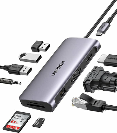 Docking Station USB-C Ugreen 80133, 3x USB 3.0, 1x USB-C PD, 1x HDMI, 1x VGA, 1x RJ45 Gigabit, 1x SD y TF, 1x 3.5mm - imagen 2