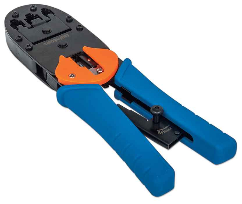 Pinza Crimpeadora Intellinet 211048, para Plugs RJ45, RJ12 y RJ11, con Navaja Pelacables