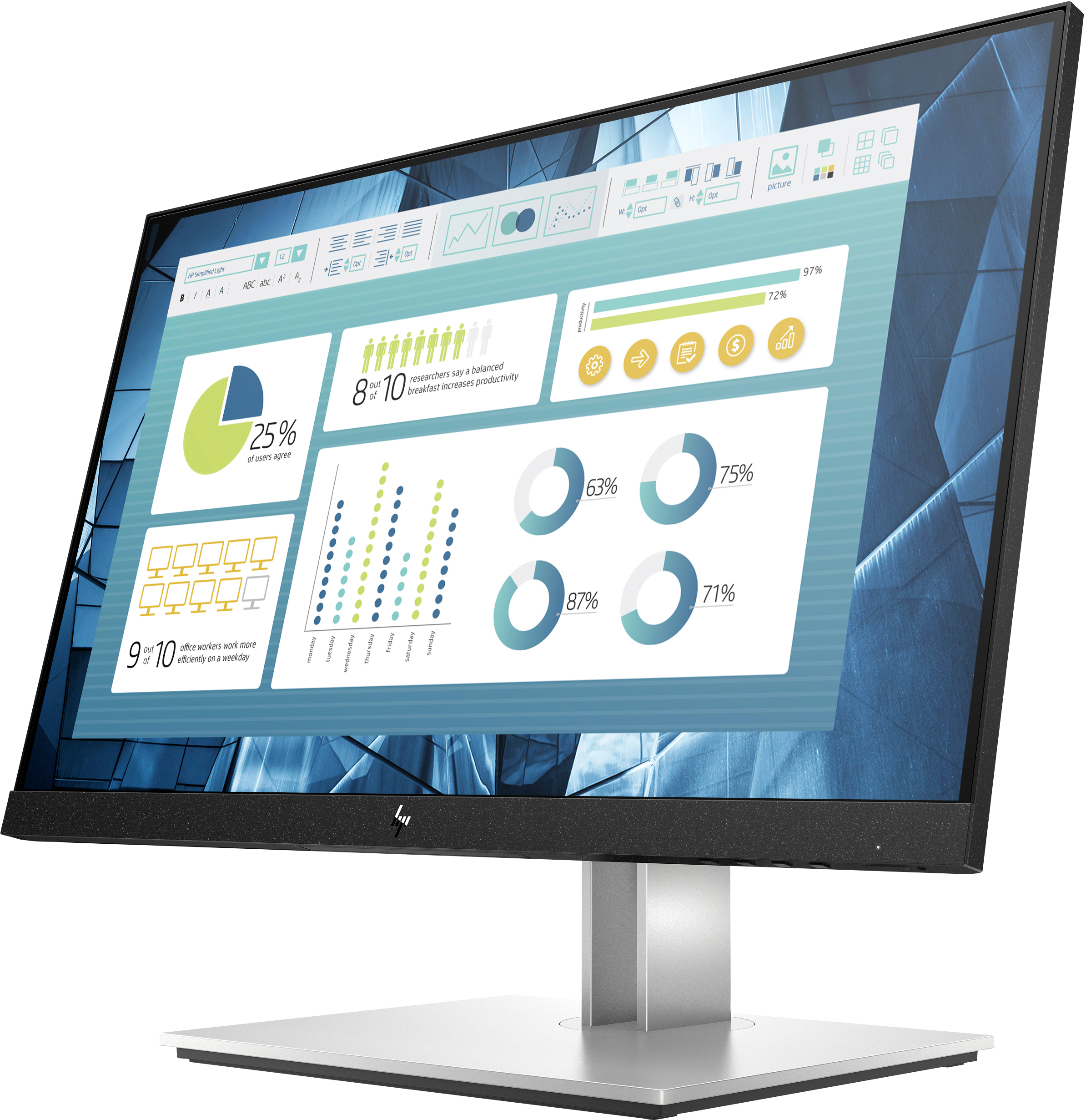 Monitor 22" 1920x1080 60Hz 5ms, HP Elite Display E22 G4, Panel IPS, 1 VGA 1 DP 1 HDMI 4 USB-A 3.2, Plata