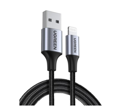 Cable USB-A a Lightning 1m Ugreen 60156, Hasta 2.4A, Certificado MFi, 480Mbps, Color Negro - imagen 1