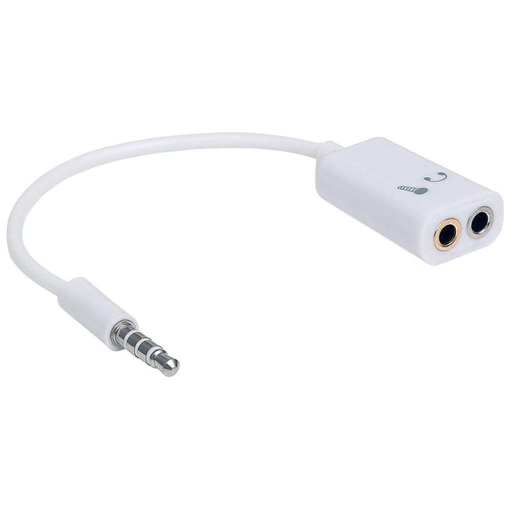 Adaptador de Audio Manhattan, de 3.5mm 4 polos macho a 2x 3.5mm 3 polos (audio y micrófono) hembra , color blanco.354561 - imagen 2