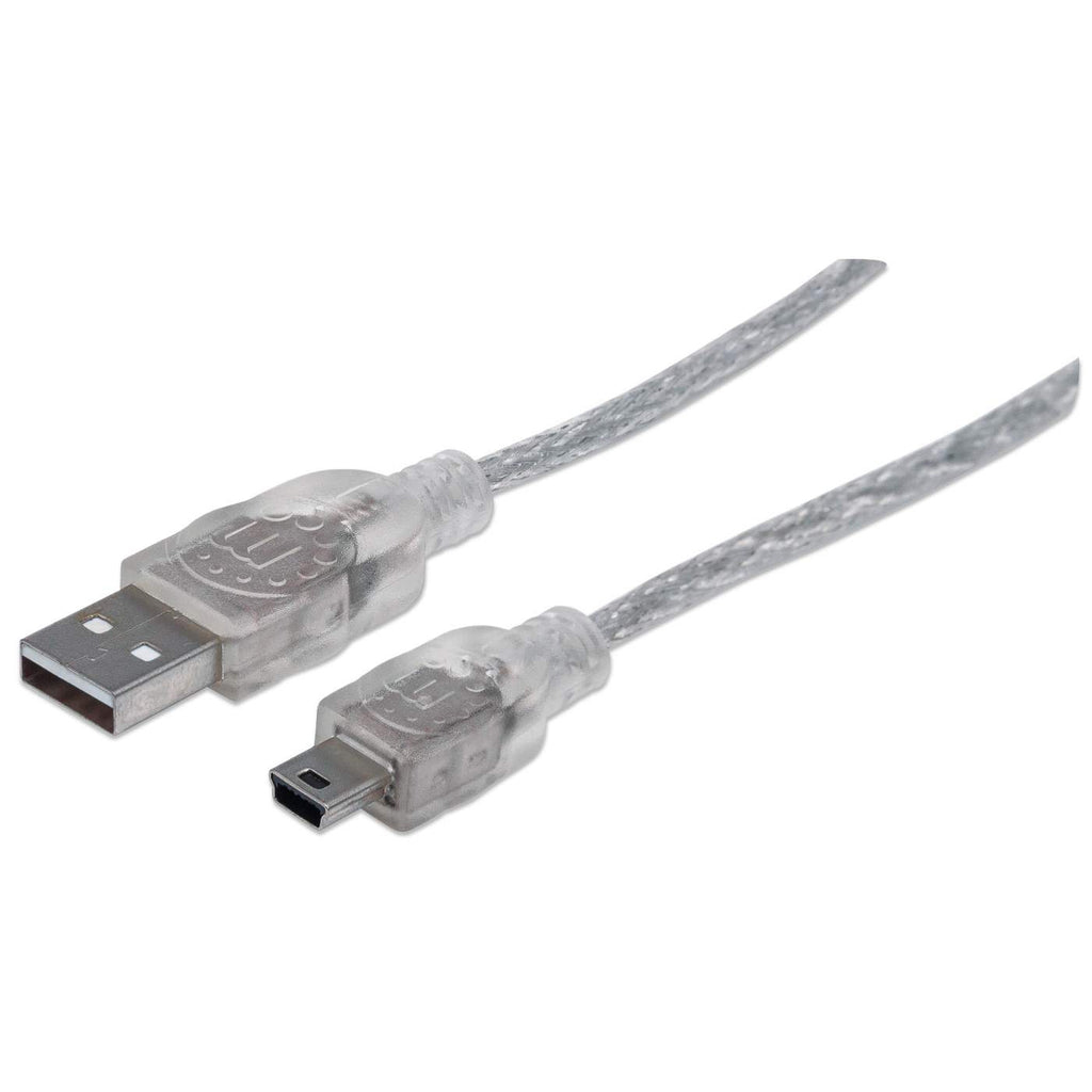 Cable USB-A 2.0 a Mini-USB B 1.8m Manhattan 333412, 480Mbps, Color Plata Translucido - imagen 1