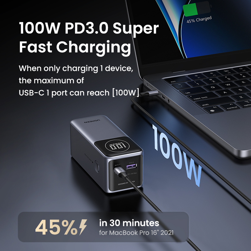 Power Bank Ugreen Nexode 35526B, 12,000mAh, 100W, Color Gris Oscuro - imagen 3