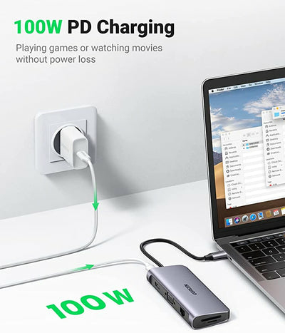 Docking Station USB-C Ugreen 80133, 3x USB 3.0, 1x USB-C PD, 1x HDMI, 1x VGA, 1x RJ45 Gigabit, 1x SD y TF, 1x 3.5mm - imagen 4