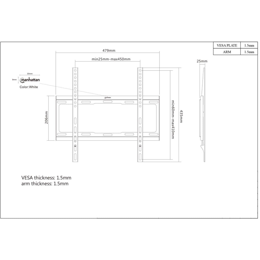 Soporte Fijo de pared para TV, Manhattan 460934, de 32" a 55", hasta 40kg, VESA 400x400 Max, Color Negro - imagen 5