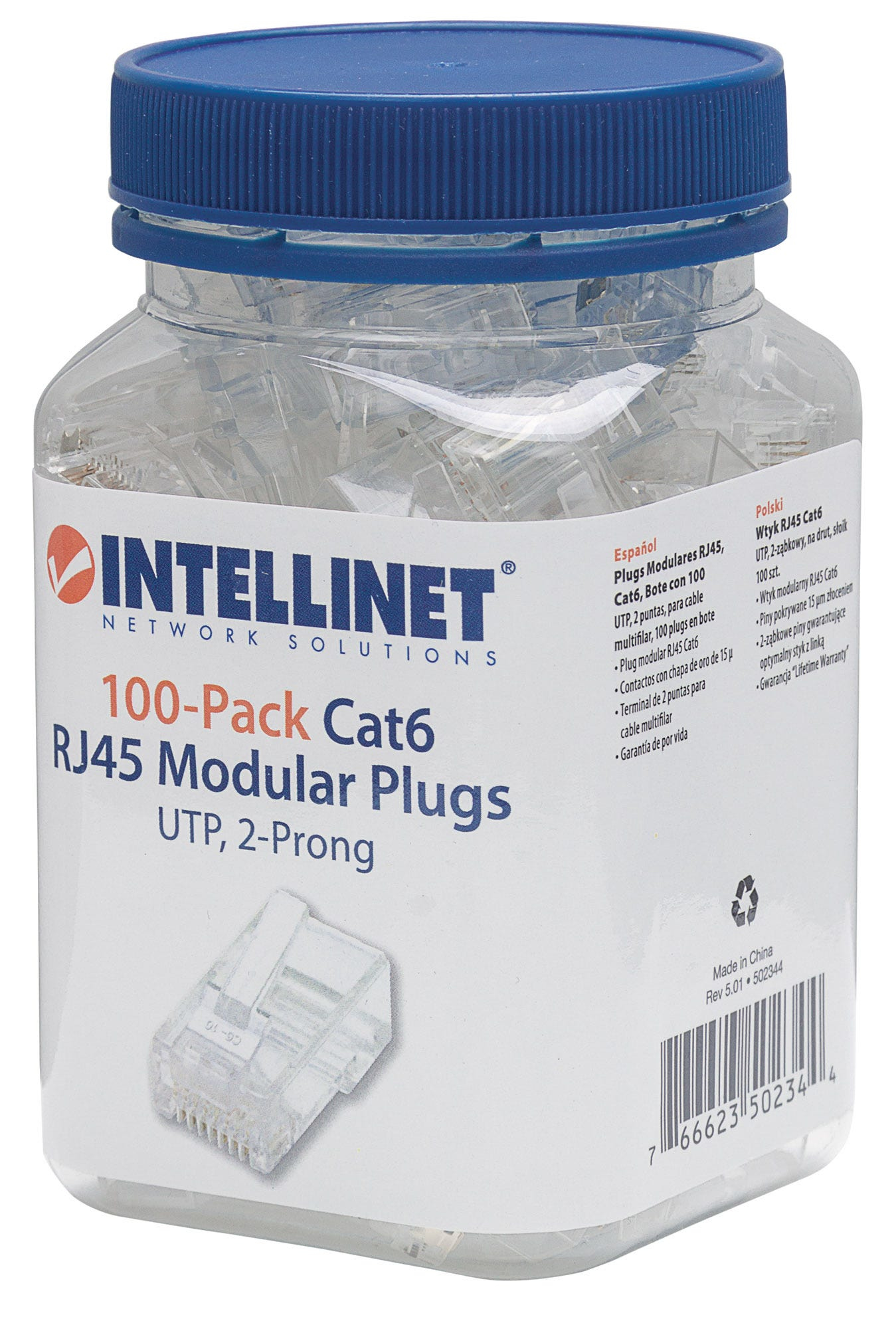 Bote con 100 Plugs RJ45 Cat6 UTP Intellinet 502344, Contactos Chapados en Oro, para Cable Flexible - imagen 2