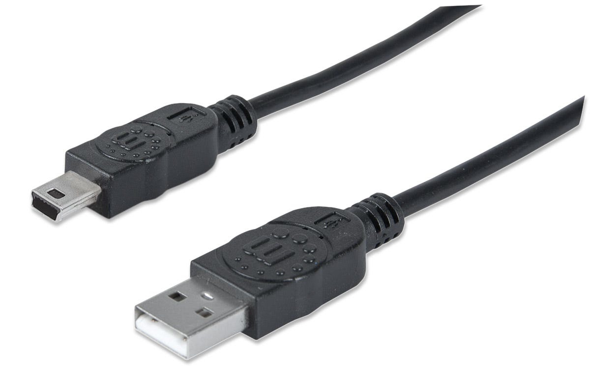 Cable Mini USB-B a USB-A 2.0 1.8m Manhattan 333375, Cubierta de Plastico, Color Negro - imagen 1