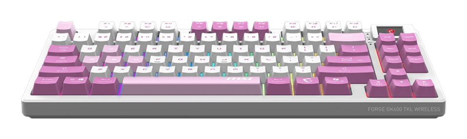 Teclado Inalámbrico MSI Forge GK600 TKL, Hot Swap, Switches Lineales, RF 2.4GHz + Bluetooth, Color Violeta, Ingles