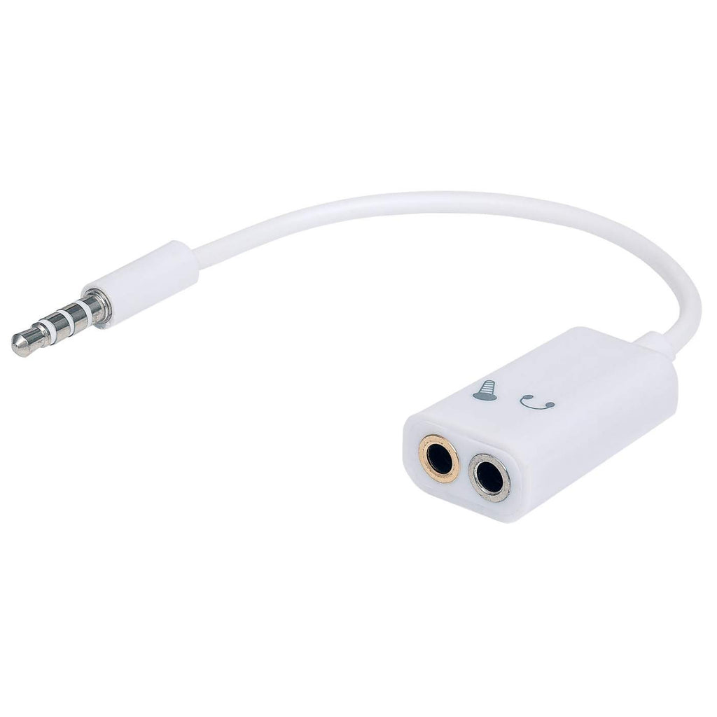 Adaptador de Audio Manhattan, de 3.5mm 4 polos macho a 2x 3.5mm 3 polos (audio y micrófono) hembra , color blanco.354561 - imagen 1