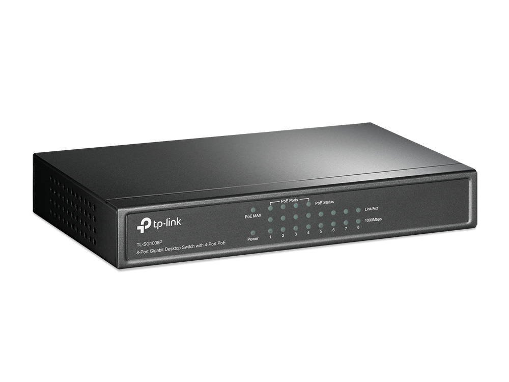 Switch 8 Puertos Gigabit PoE p/Escritorio Tp-Link TL-SG1008P, 4 Ptos PoE 30W y 250m por puerto, Caja de Metal - imagen 2