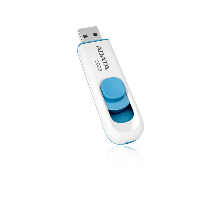 Memoria USB-A 64GB Adata C008, USB 2.0, Plástico, Color Blanco/Azul - imagen 1