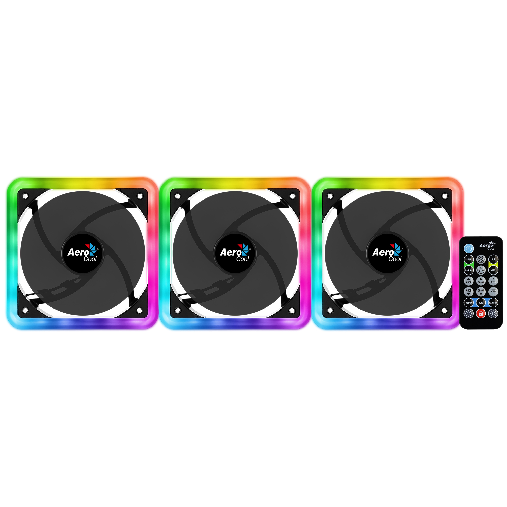 Kit de 3 Ventiladores 140mm Aerocool Edge 14 Pro, 800 RPM, ARGB, Incluye Controlador, Color Negro