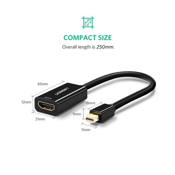 Cable Adaptador de Video Mini DisplayPort a HDMI Ugreen 40360, Hasta 4K 30Hz, Color Negro - imagen 2