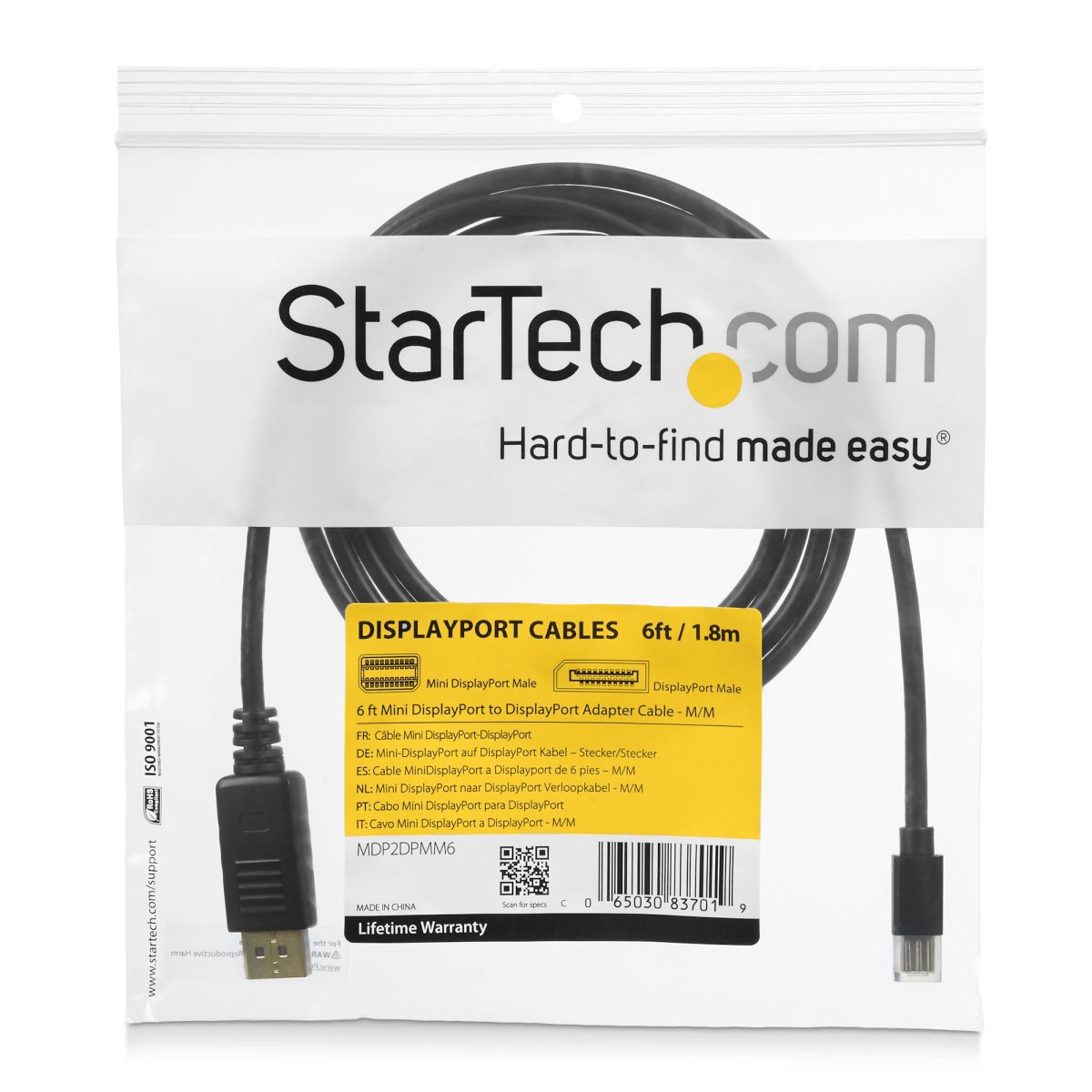 Cable Adaptador de Video 1.8m Mini DisplayPort a DisplayPort 1.2 Startech MDP2DPMM6, 4K 60Hz, Color Negro - imagen 3