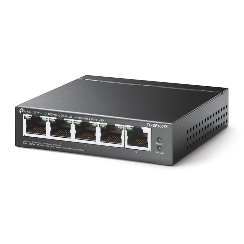 Switch 5 Puertos 10/100 PoE p/Escritorio Tp-Link TL-SF1005P, 4 Ptos PoE 15.4W y 100m por puerto, Caja de Metal - imagen 2