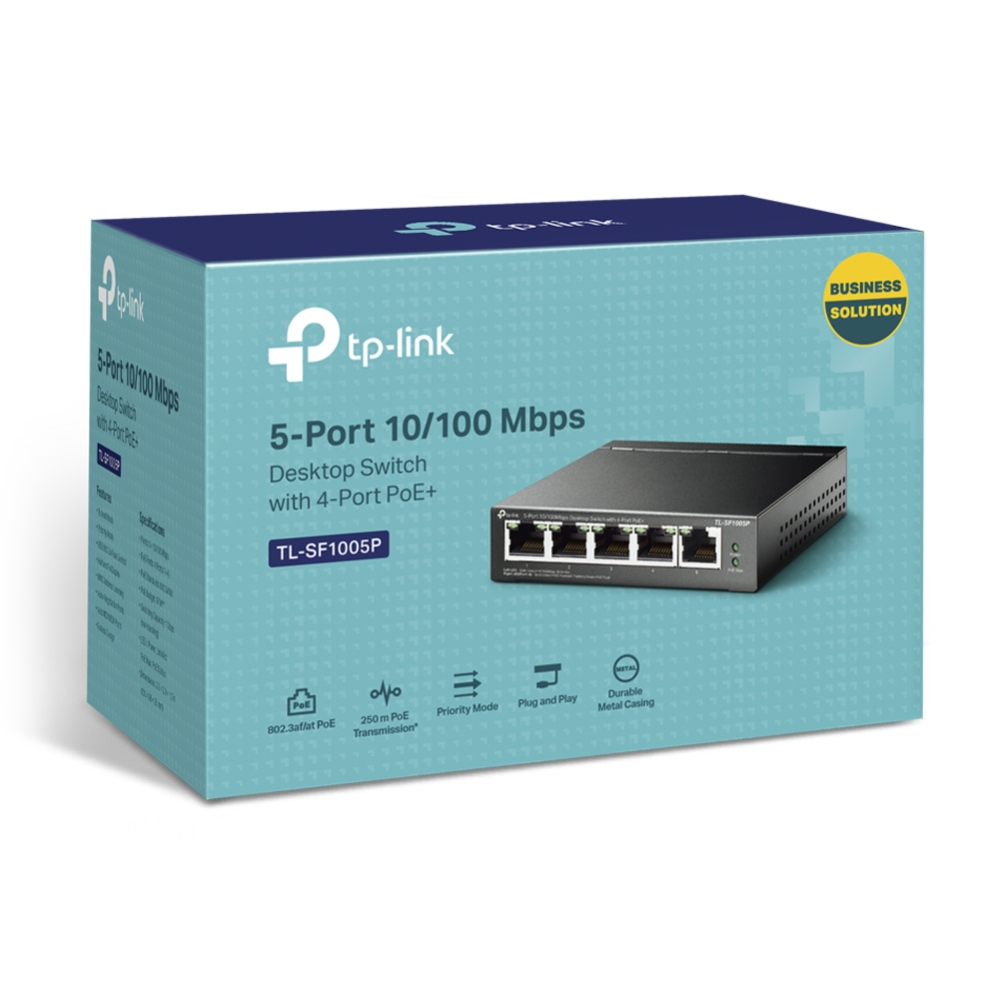 Switch 5 Puertos 10/100 PoE p/Escritorio Tp-Link TL-SF1005P, 4 Ptos PoE 15.4W y 100m por puerto, Caja de Metal - imagen 4
