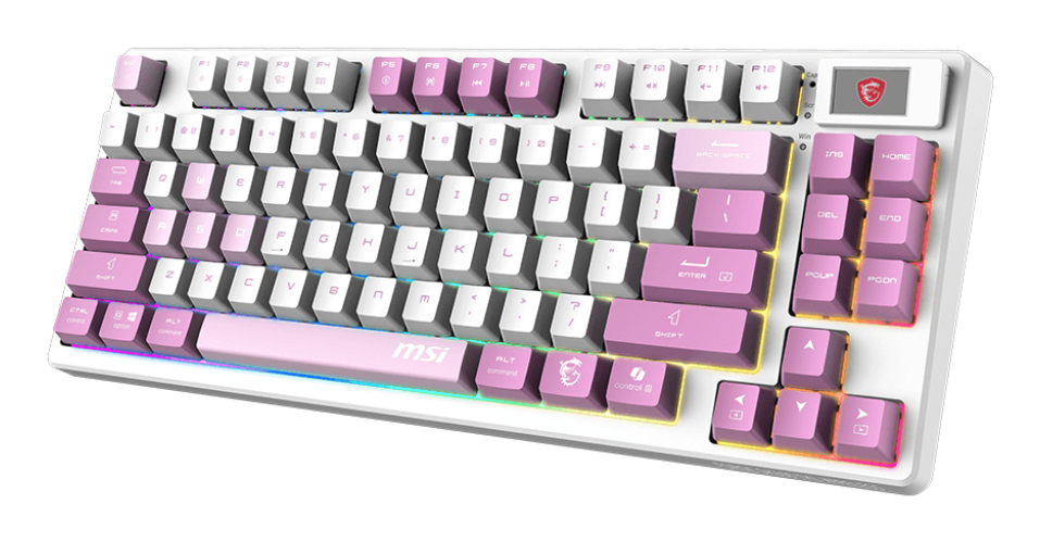 Teclado Inalámbrico MSI Forge GK600 TKL, Hot Swap, Switches Lineales, RF 2.4GHz + Bluetooth, Color Violeta, Ingles