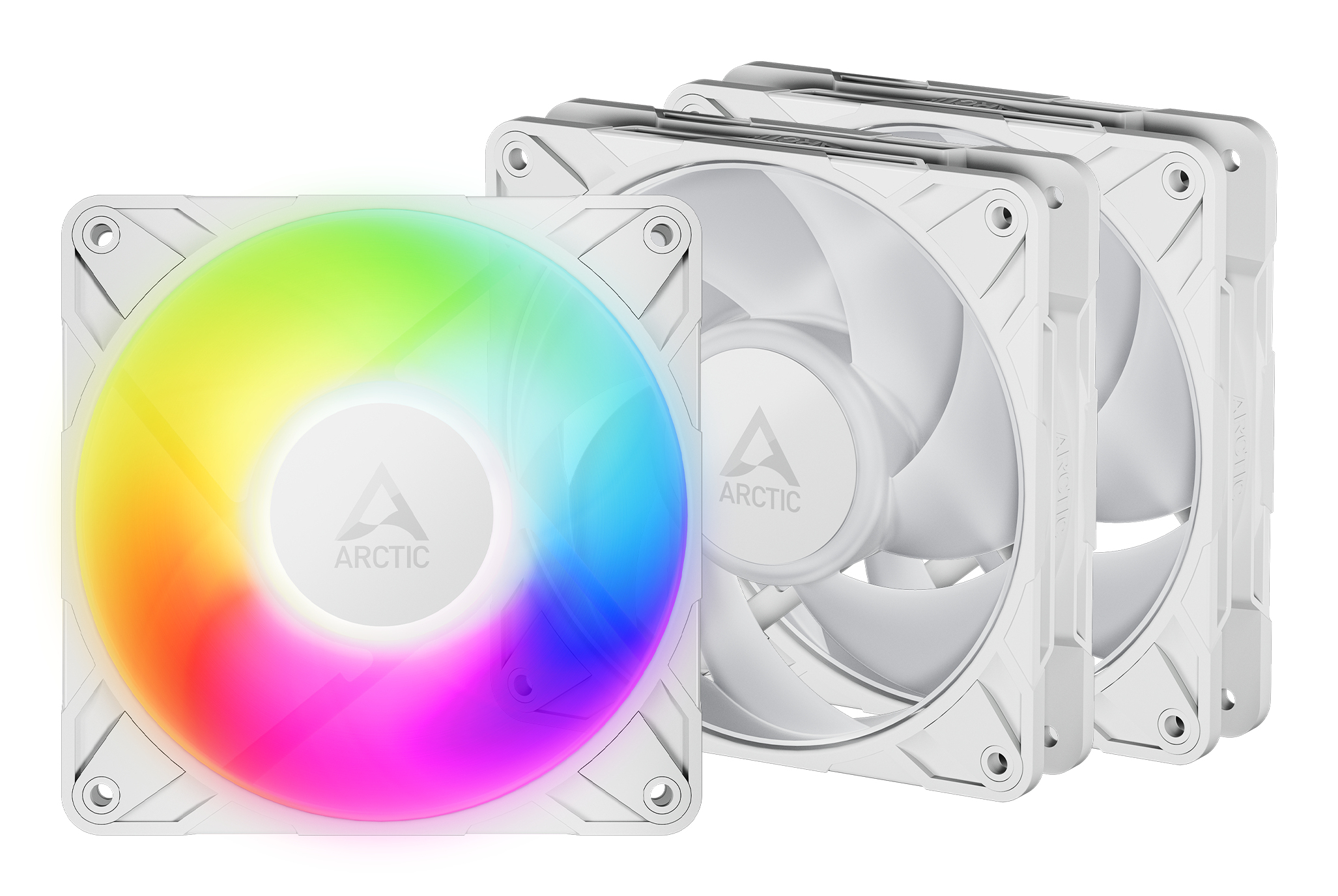 Kit de 3 Ventiladores 120mm Arctic P12 Pro A-RGB, 3000 RPM, Sistema en Cadena, Color Blanco