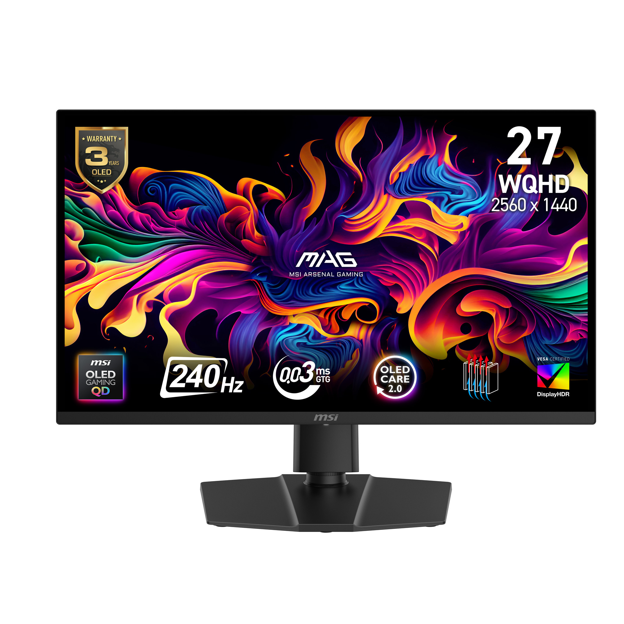 Monitor 26.5" 2560x1440 240Hz 0.03ms, MSI MAG 271QP QD-OLED X24, Panel QD-OLED, FreeSync/G-Sync, 2 HDMI + 1 DisplayPort