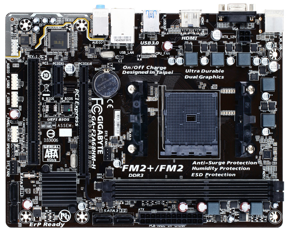 MotherBoard Gigabyte Micro ATX GA-F2A68HM-H, FM2+, AMD A68H, HDMI, 64GB DDR3 para AMD