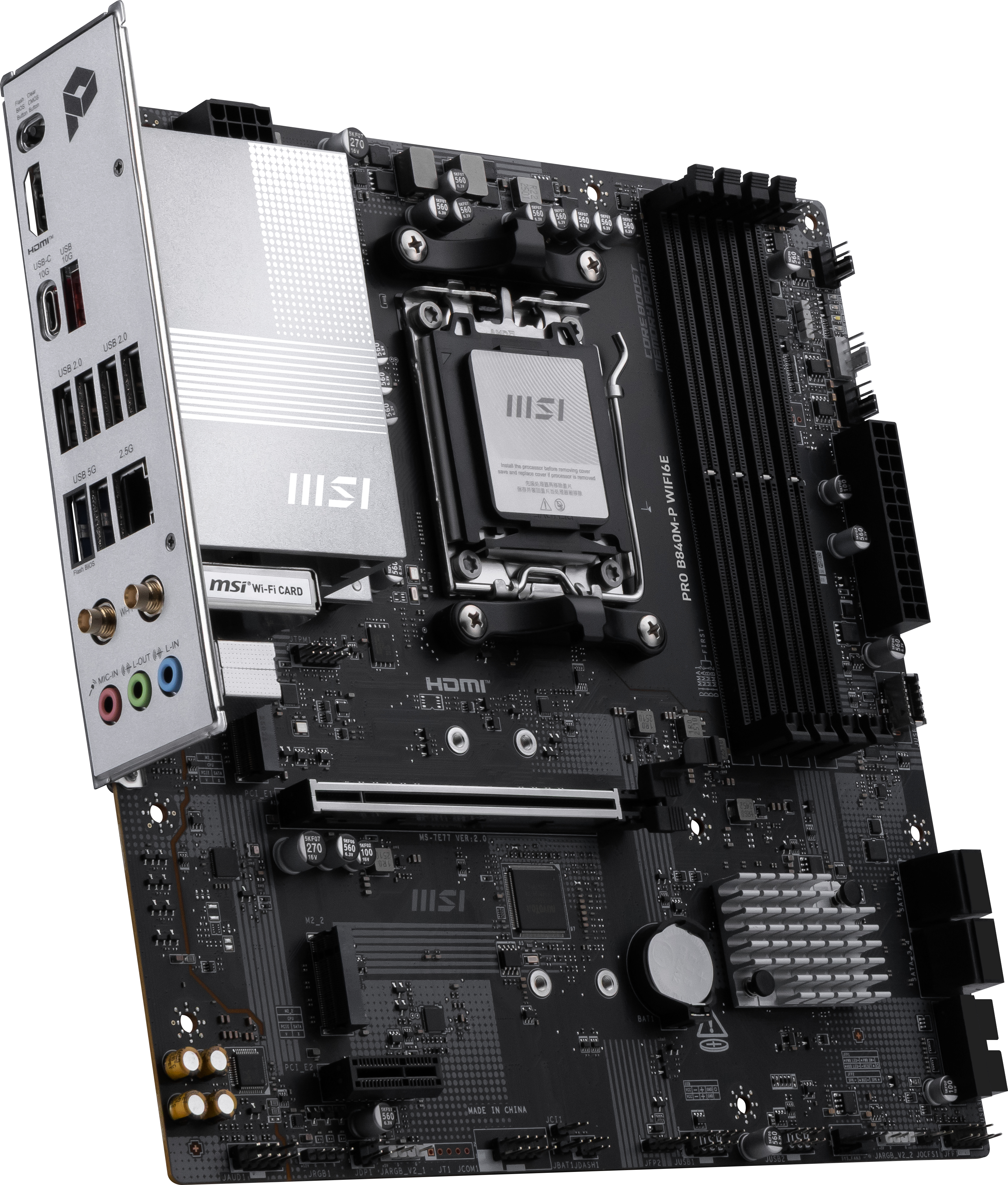 MotherBoard AM5 Micro- ATX MSI PRO B840M-P WIFI6E, 128GB RAM DDR5 Max, 2 M.2 PCIE 4, Wi-Fi 6E + BT 5.3