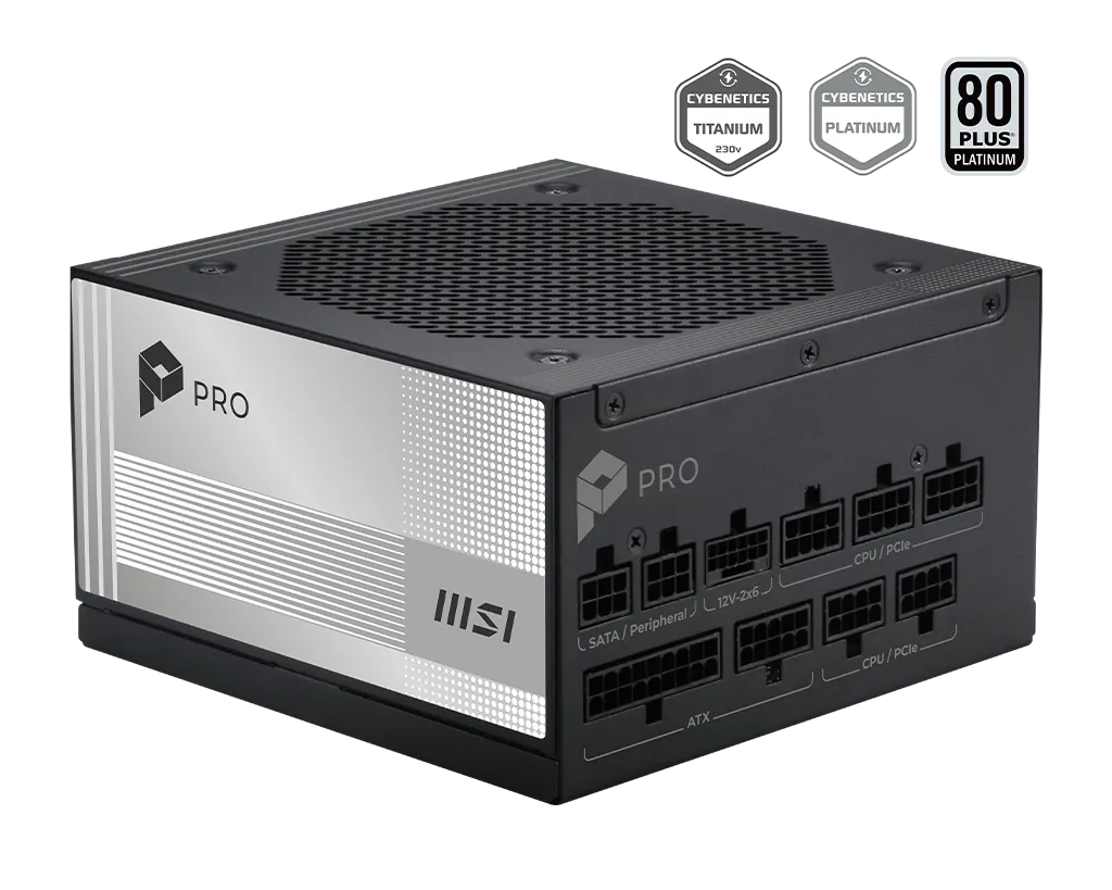 Fuente de Poder 850W 80+Platinum MSI PRO A850PL PCIE5, Modular, 1x 24pin, 2x 8pin CPU, 3x 8pin PCIE, 1x 12VHPWR - imagen 1