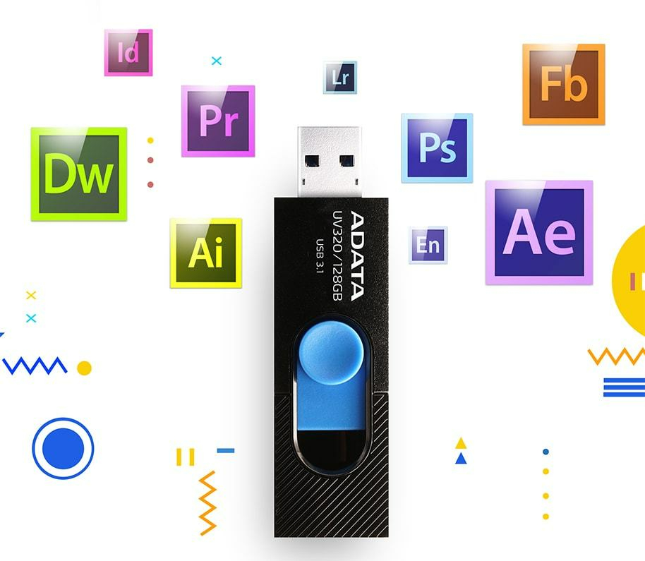 Memoria USB-A 128GB Adata UV320, USB 3.2 Gen 1, 100MB/s, Plástico, Color Negro/Azul - imagen 4