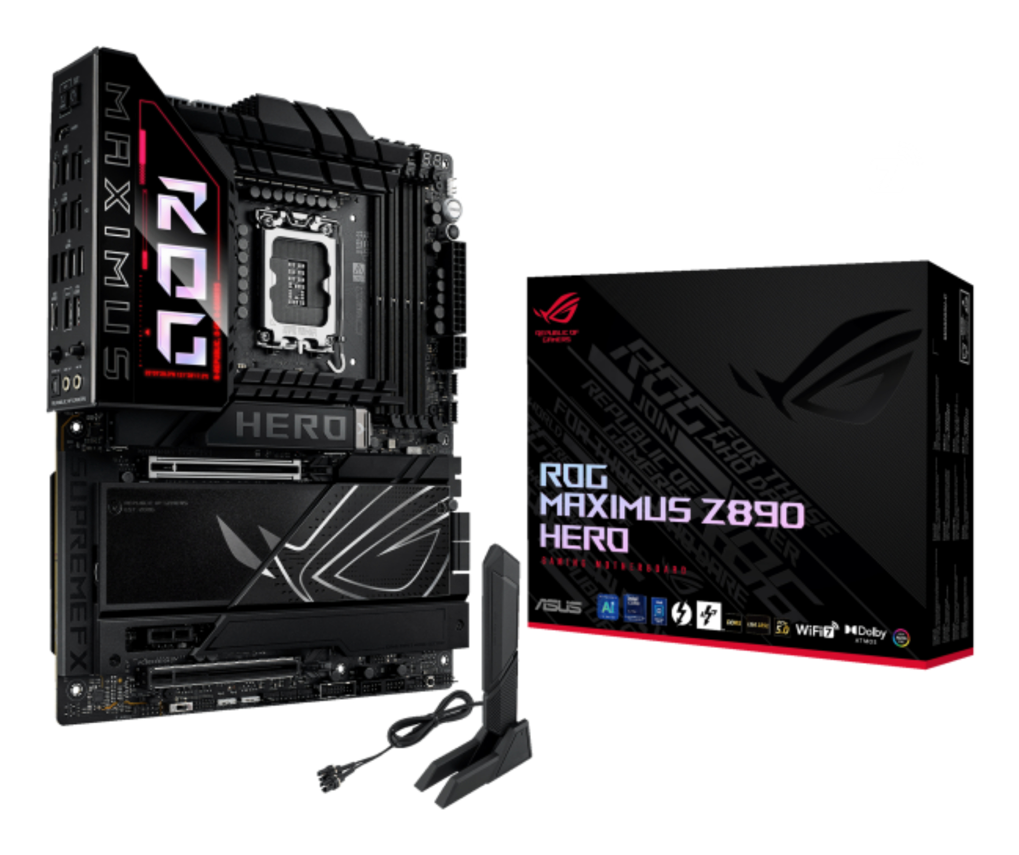 Motherboard LGA1851 ATX Asus ROG MAXIMUS Z890 HERO, 256GB RAM DDR5 Max, 3 M.2 PCIe 5 + 3 M.2 PCIe 4, Wi-Fi 7 + BT 5.4 - imagen 1