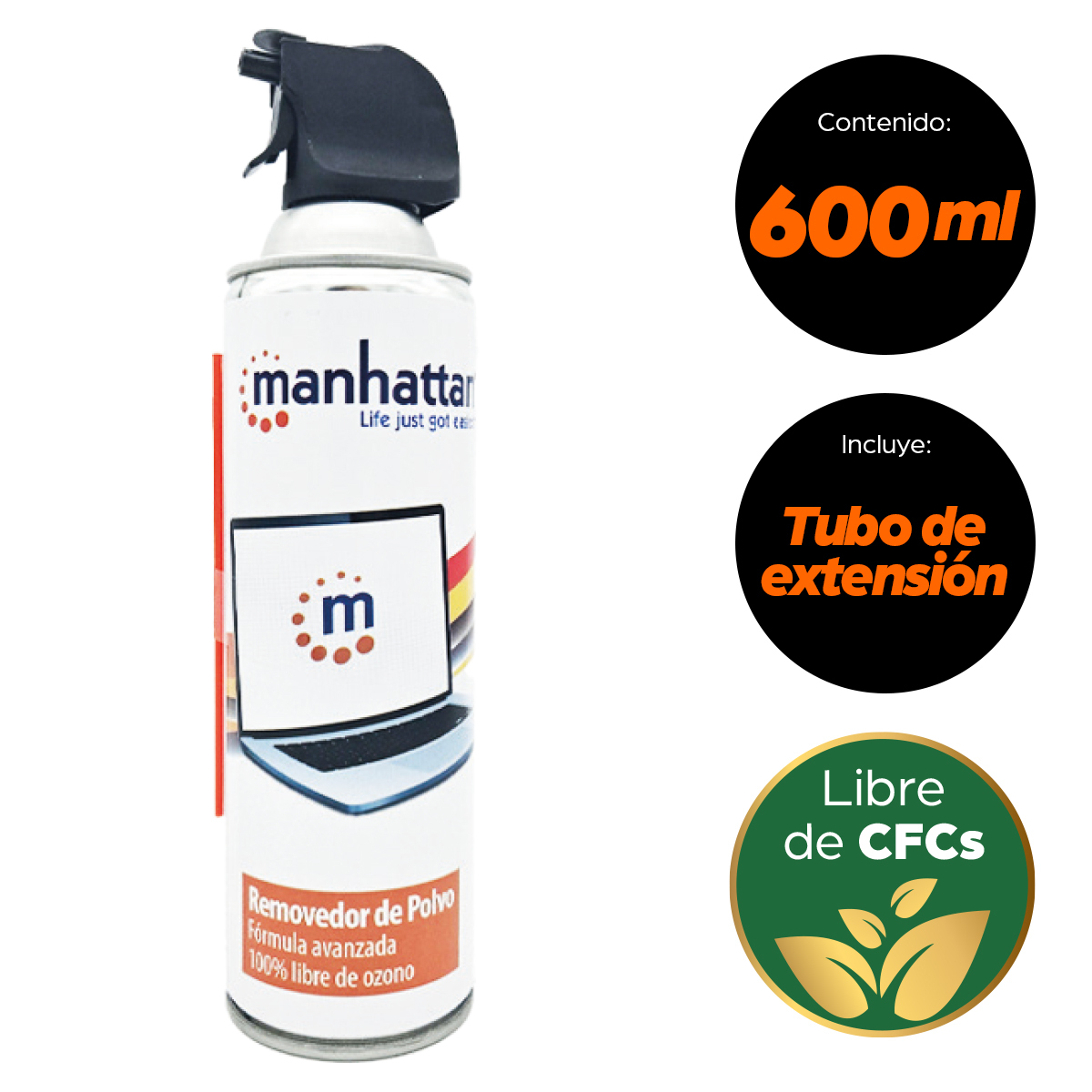 Bote de Aire Comprimido removedor de polvo, libre de ozono, Manhattan 425568, 660ml - imagen 5