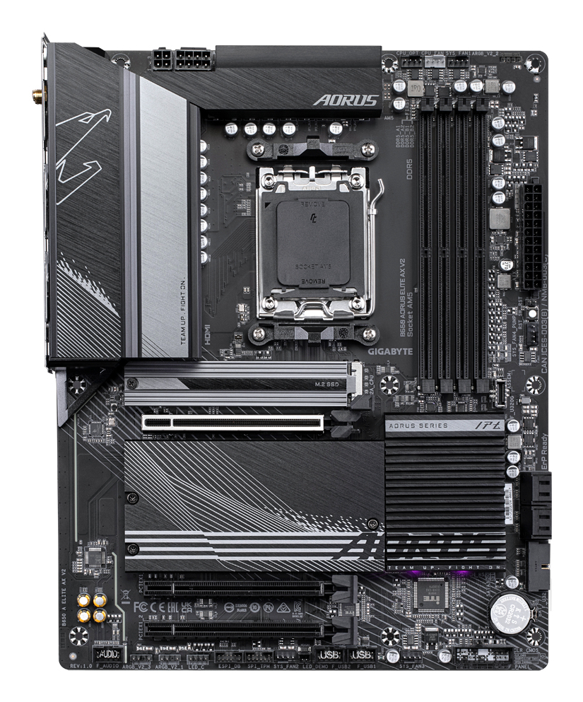 Motherboard AM5 ATX Gigabyte B650 AORUS Elite AX V2, 256GB RAM DDR5 Max, 3 M.2 PCIe 4, Wi-Fi 6E + BT 5.3