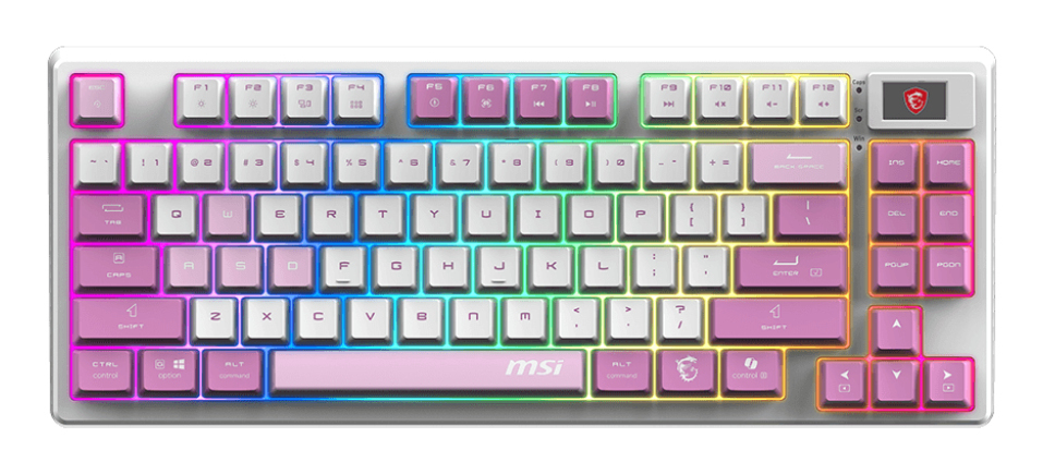 Teclado Inalámbrico MSI Forge GK600 TKL, Hot Swap, Switches Lineales, RF 2.4GHz + Bluetooth, Color Violeta, Ingles